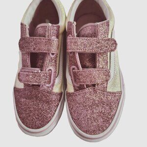 Vans Kids Old Skool V Glitter Pink Two Tone Strap Size 1 Gently Worn